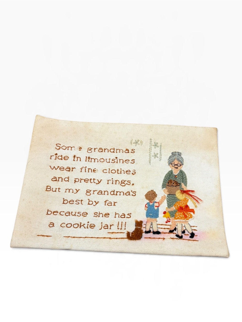 Vintage Grandma Cookie Jar Fabric Wall Hanging Embroidery Style Tapestry